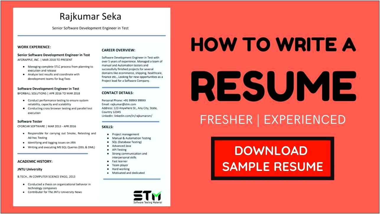 Software Testing Fresher Resume Free Download