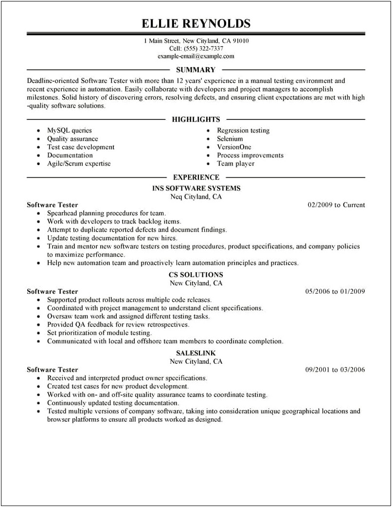 Software Testing Resume 5 Years Experience Doc