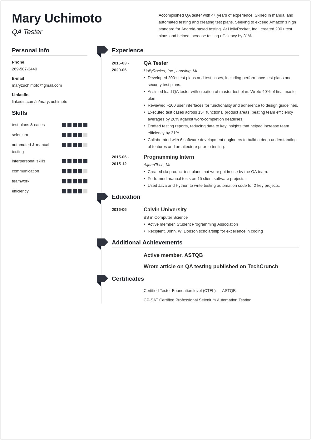 Software Testing Resume Samples For 6 Years Experience