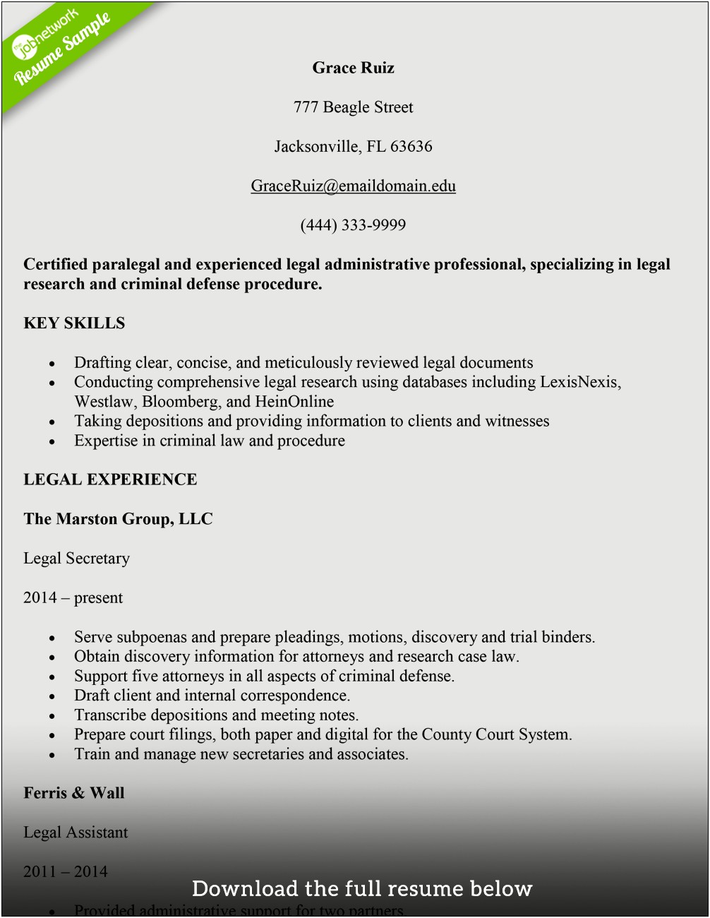 Solo Law Practice Work Experience Resume