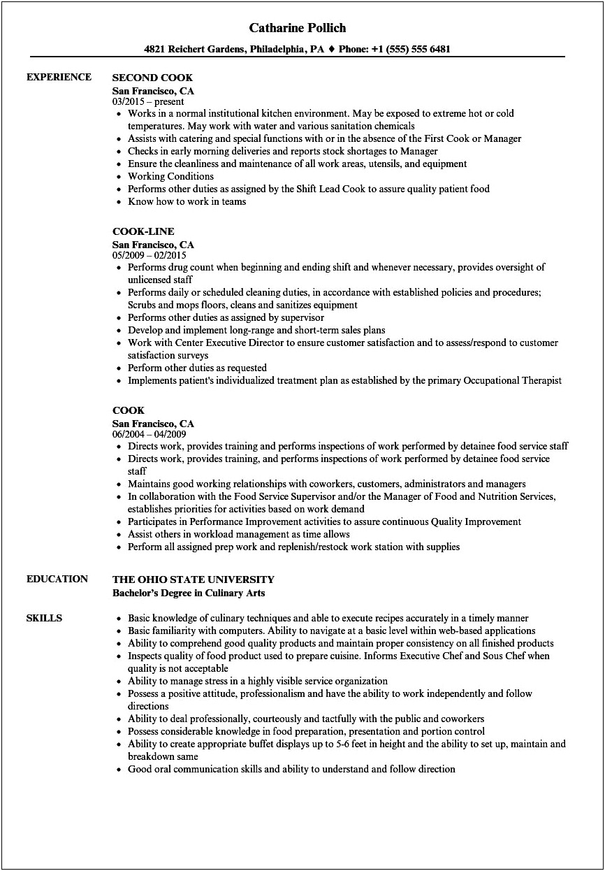 Sous Chef Resume Sample Chef Resumes Livecareerlivecareer