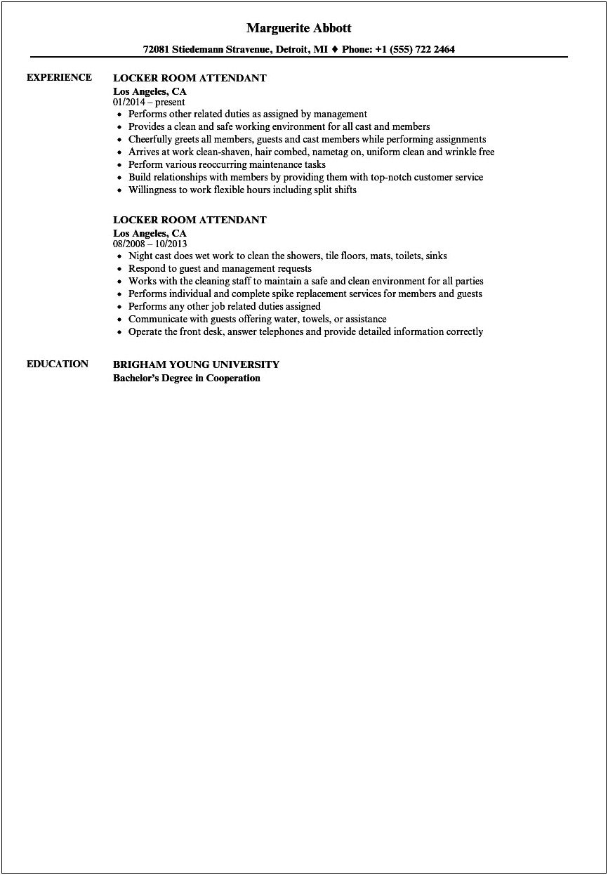 Spa Attendant Job Description For Resume