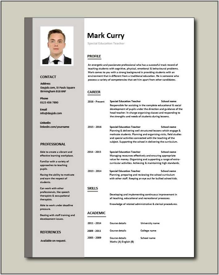Special Education Teacher Resume Template Free