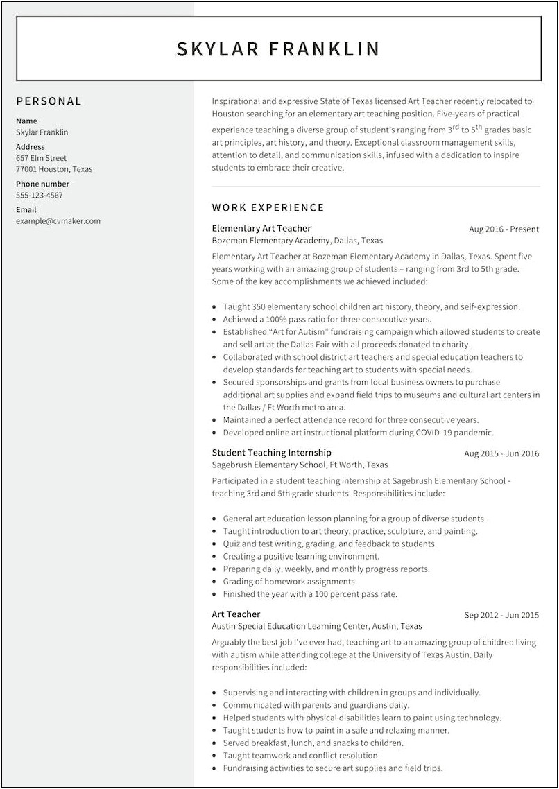 Special Education Teaching Objectives For Resume