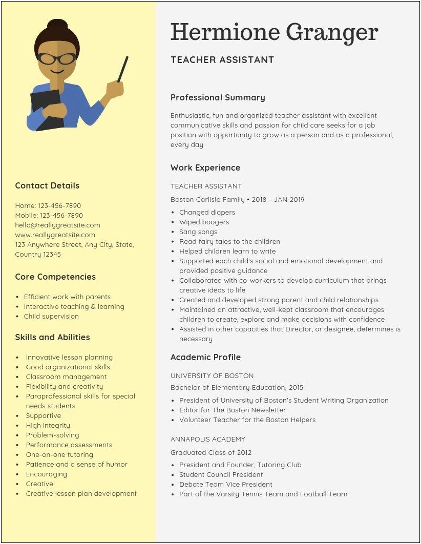 Special Needs Day Care Skills Resume