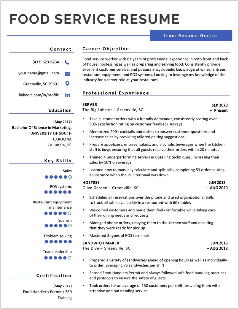 Special Skills For Fast Food Resume