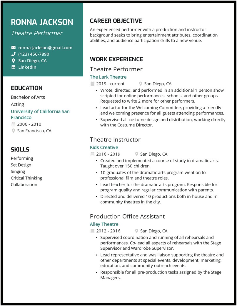 Special Skills On A Theatre Resume