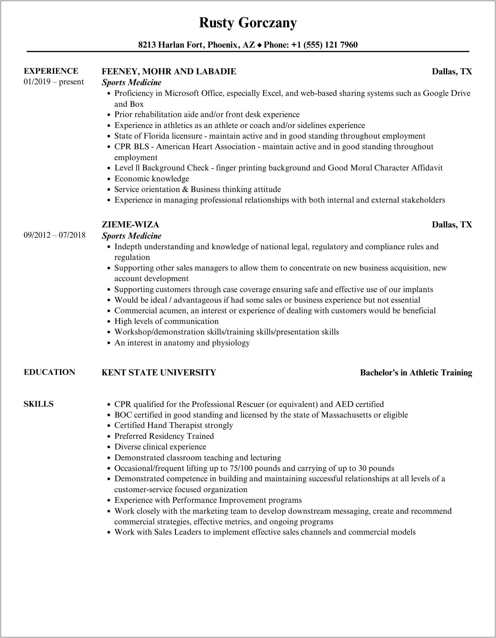Sports Medicine Injury Evaluation Examples For Resume