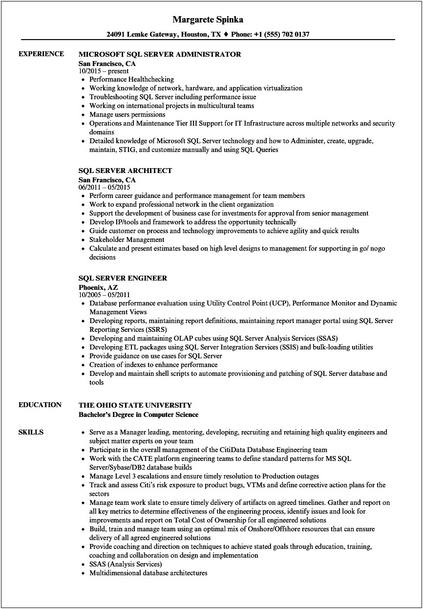 Sql Server 3 Years Experience Resume