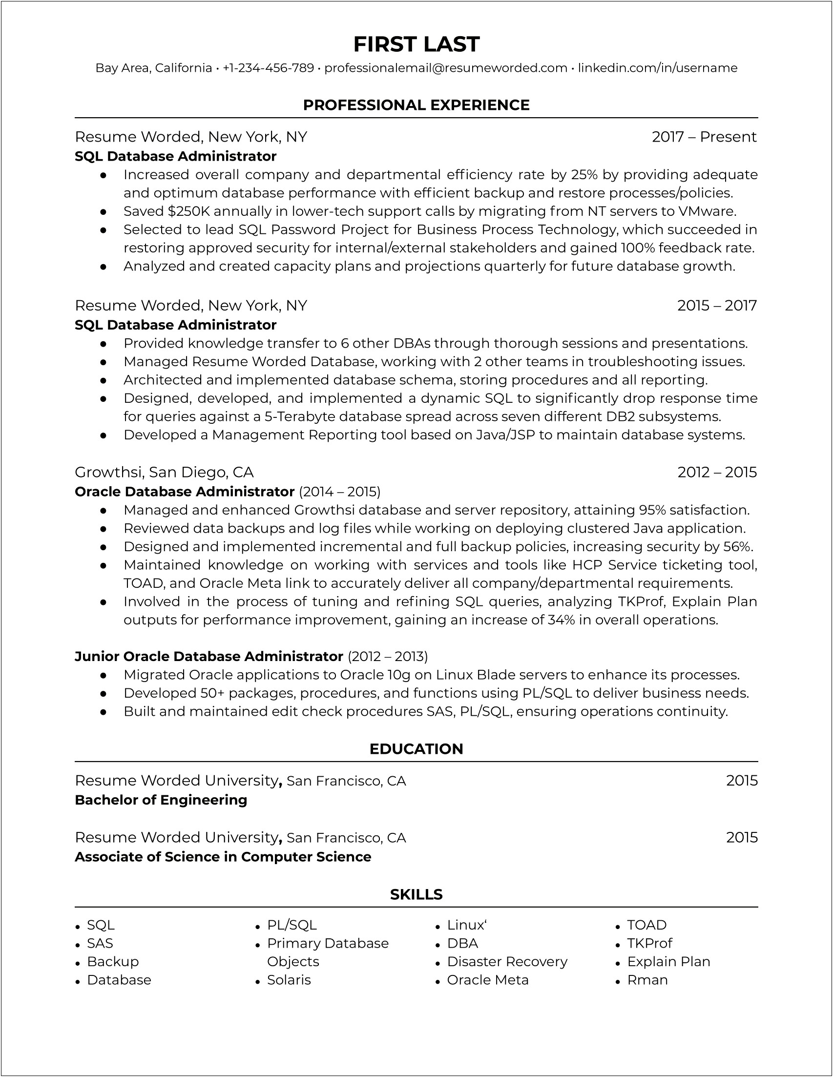 Sql Server Dba Resume With 4 Years Experience