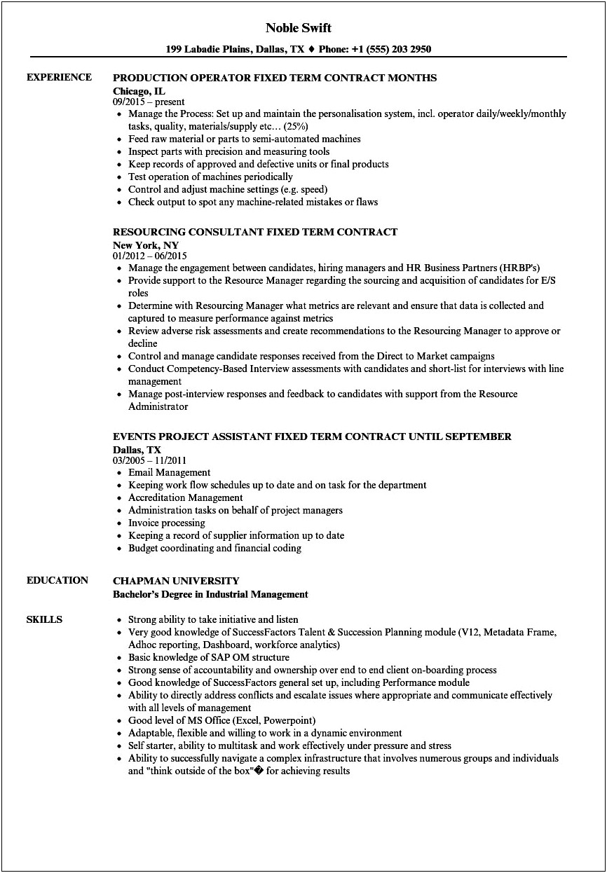 Temp Jobs On Resume Contracted With
