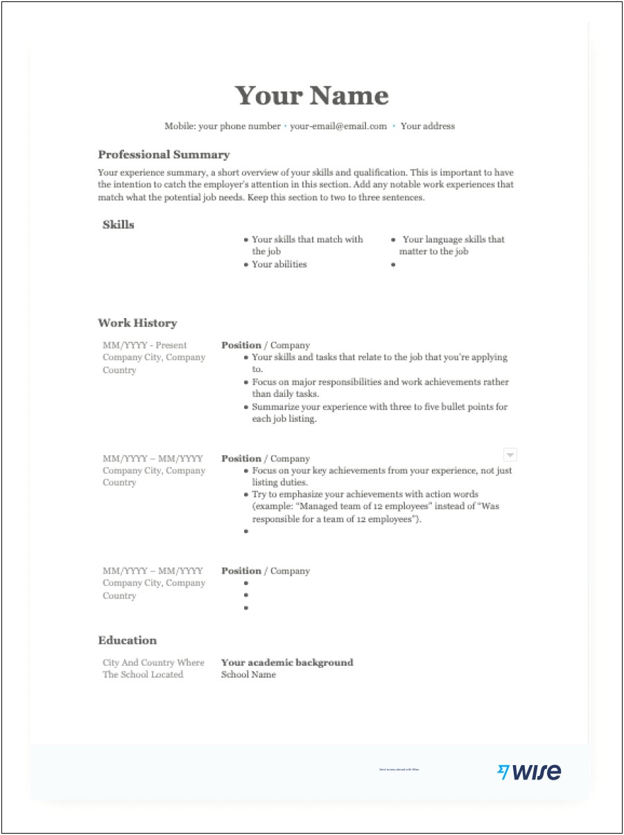 Template For A Simple Job Resume