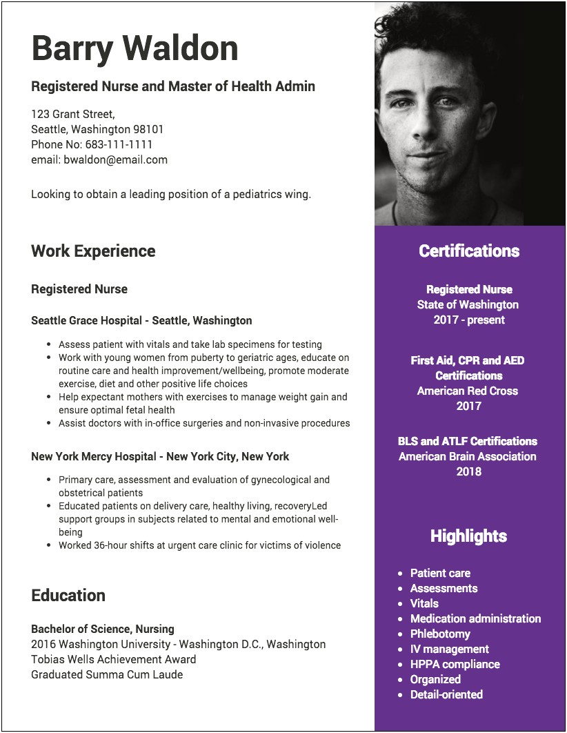 Template For Resume With A Area For Hightlights
