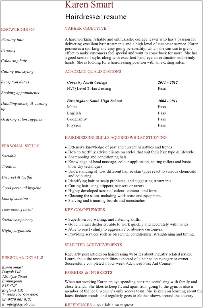 Template Of A Resume For A Barber