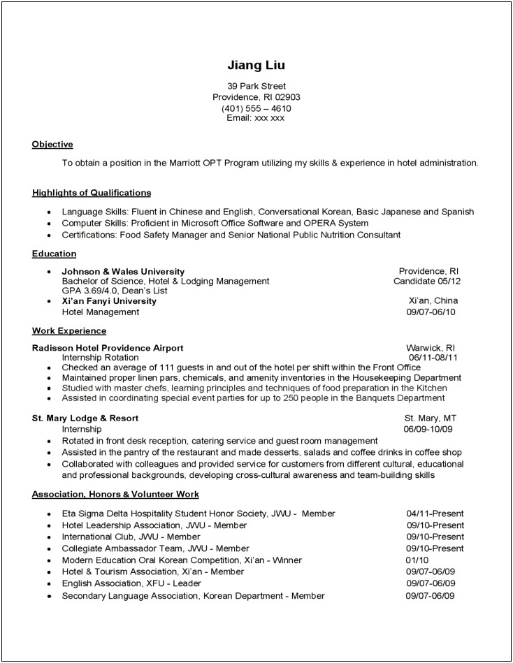 Template Of Resume For A Safety Manager