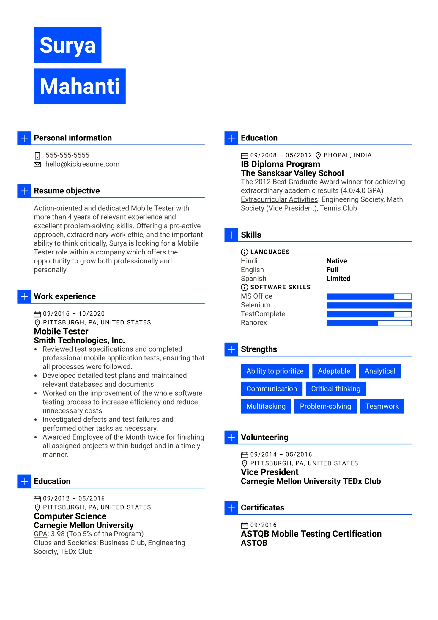 Template Profiles Computer Science Internship Resume