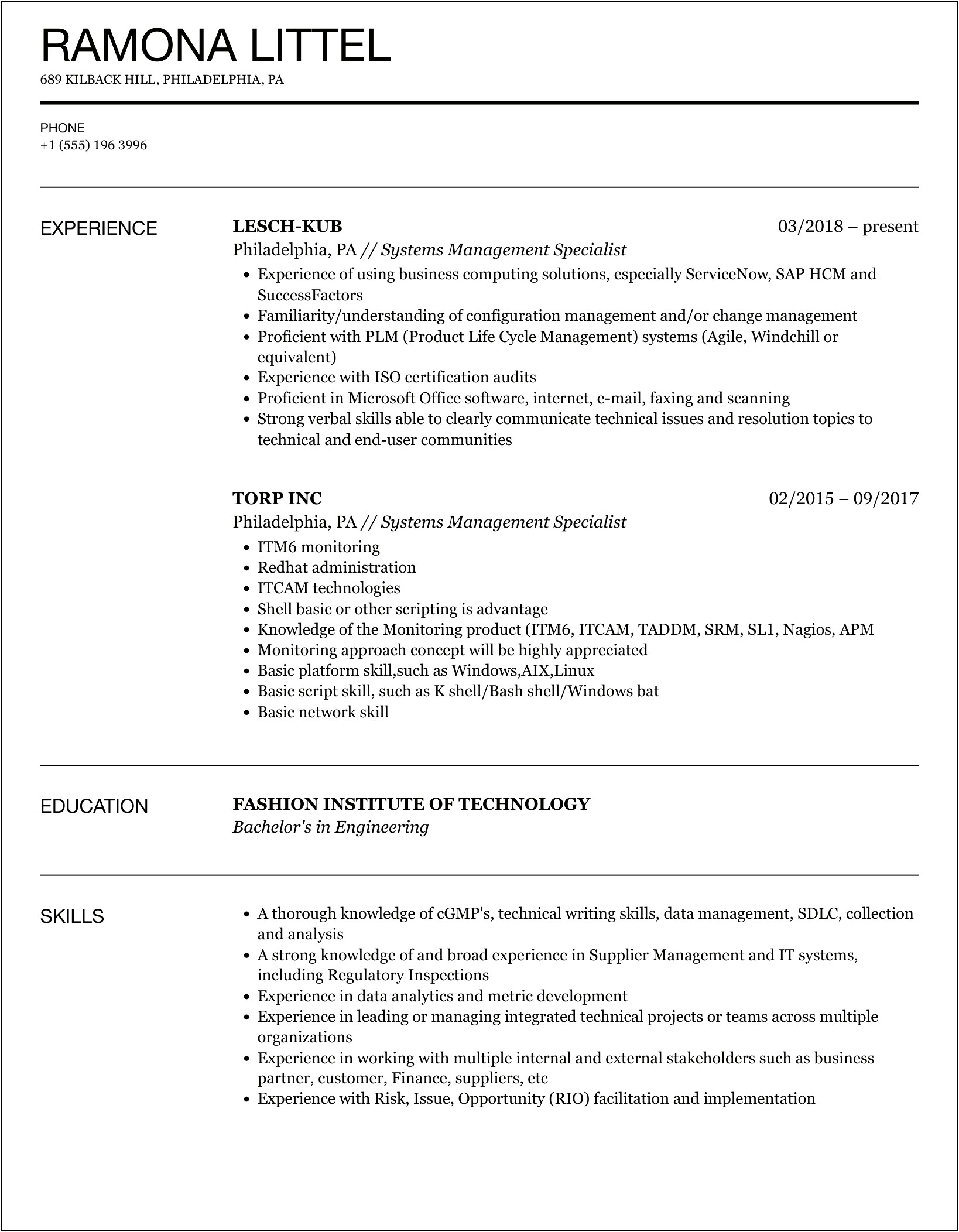 Template Resume For Management Information System Specialist