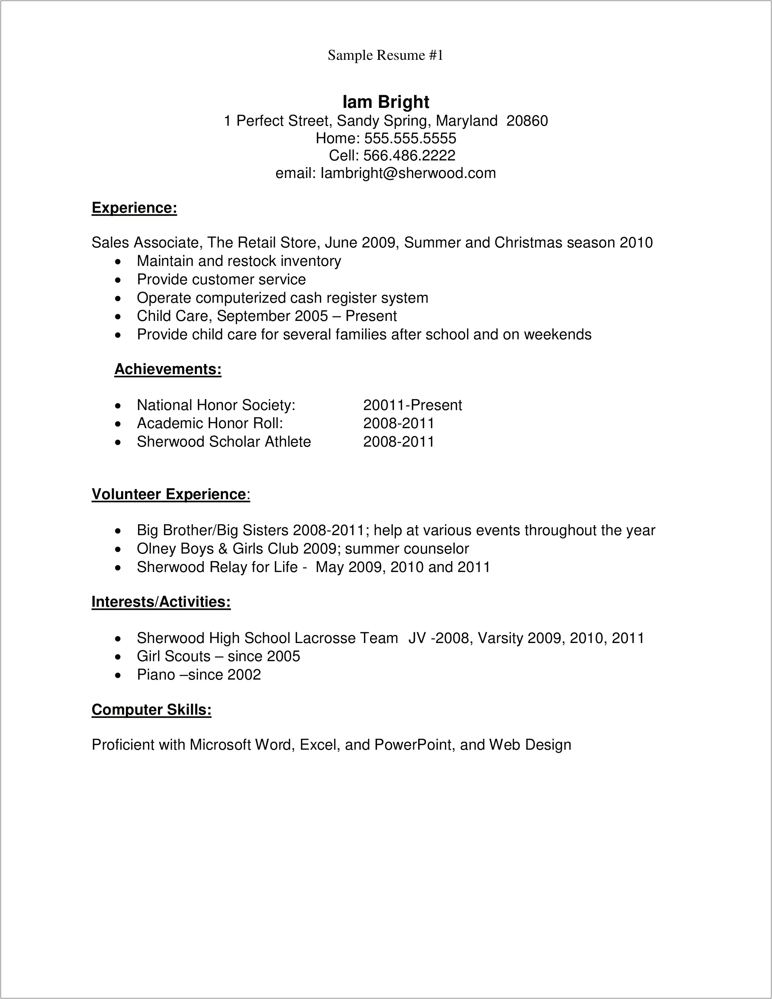 Templates For Resume Hifg School Students
