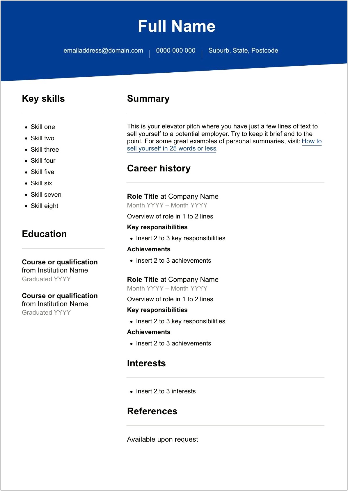 Templates For Skills Layout In Resume