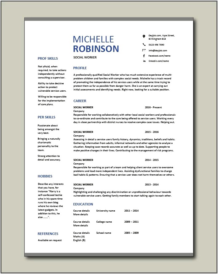 Templete For A Social Work Resume