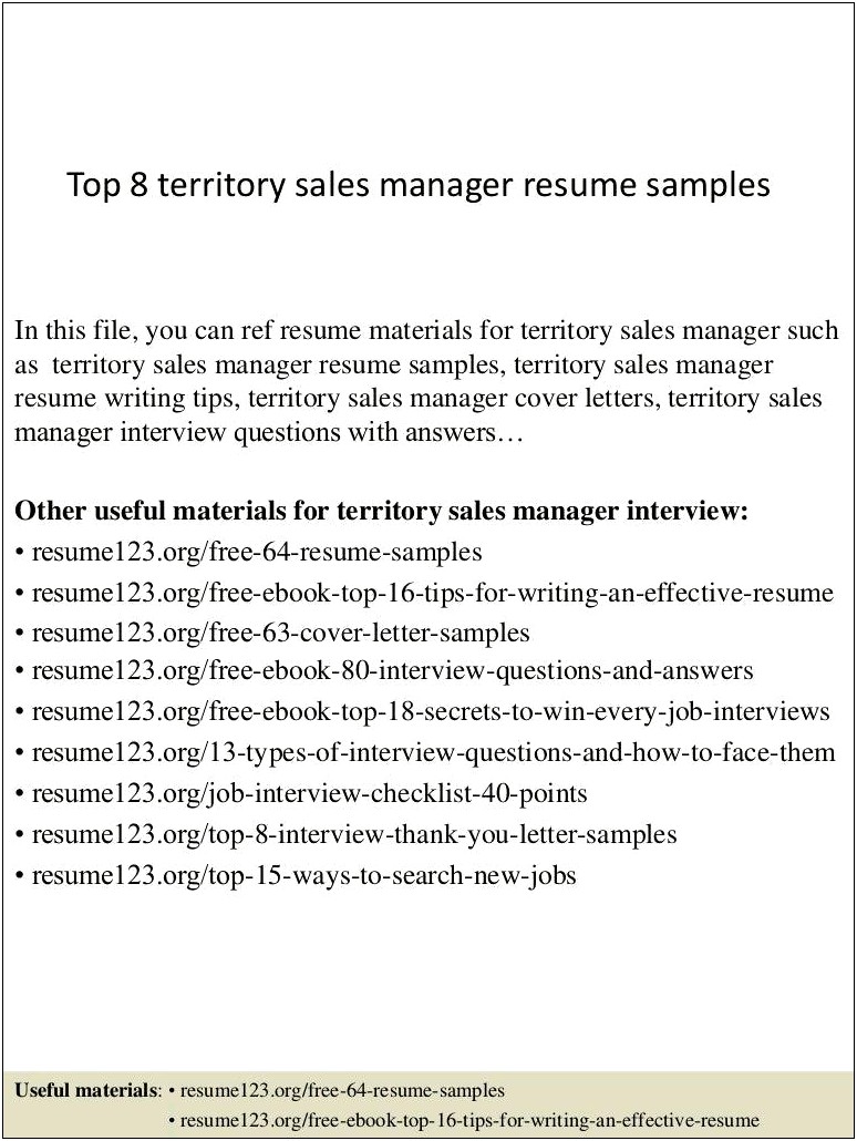 Territory Sales Manager Description For Resume