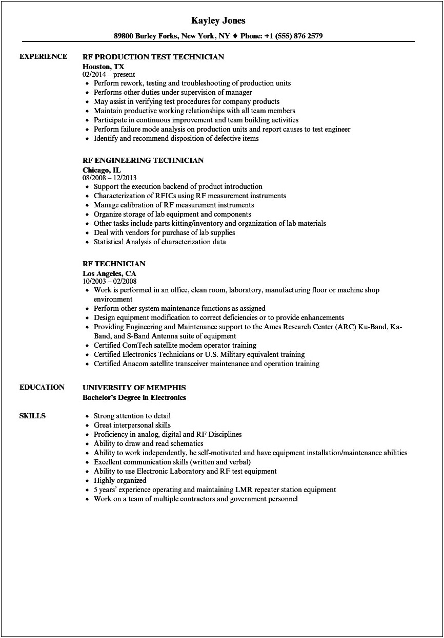 Test Cell Operator Job Duties For Resume