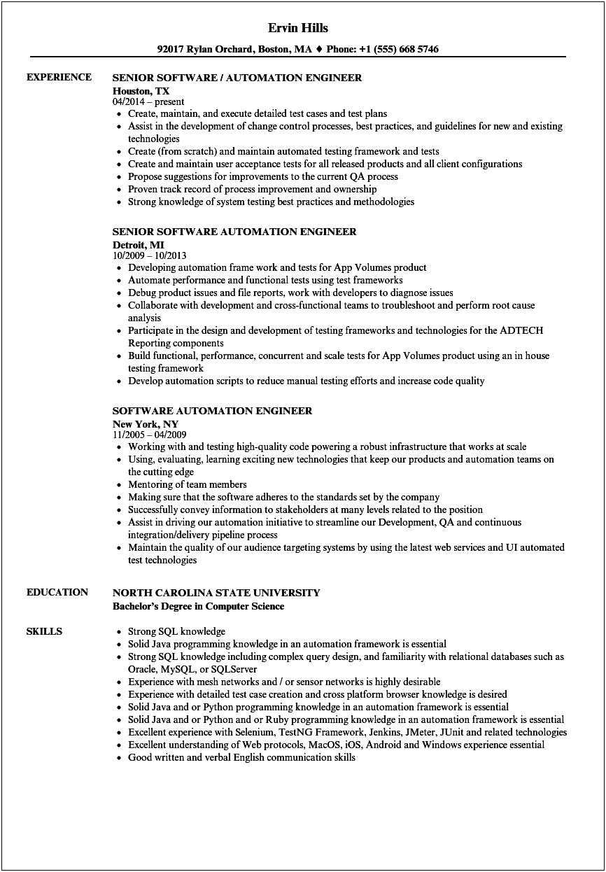 Tester With Capital Market Experience Resume