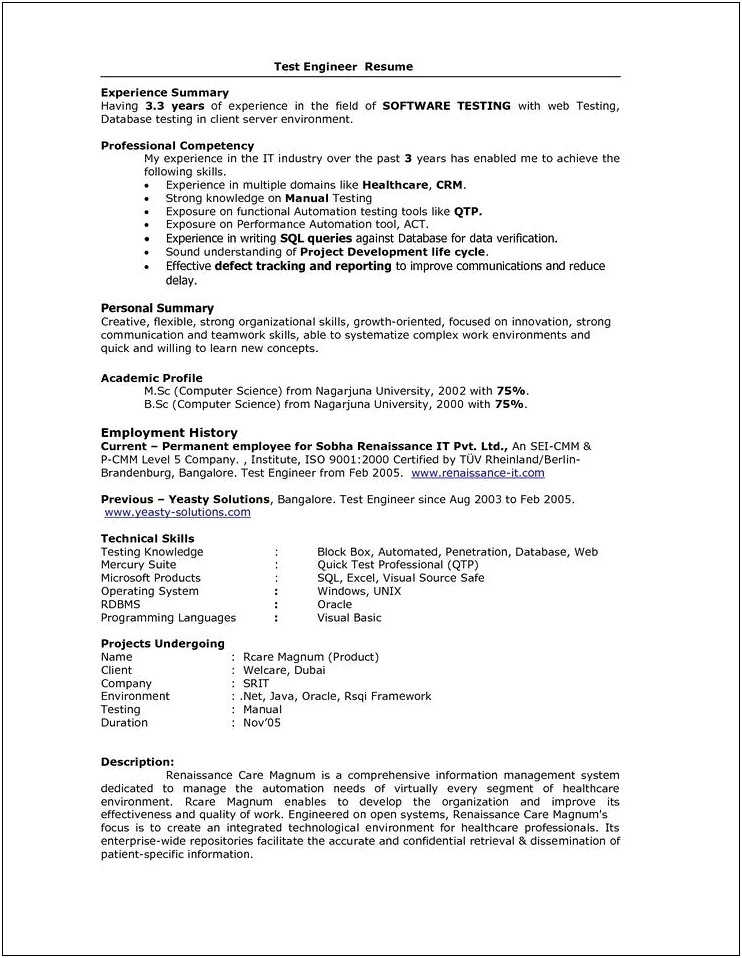 Testing Resume For 2 Years Experience Download