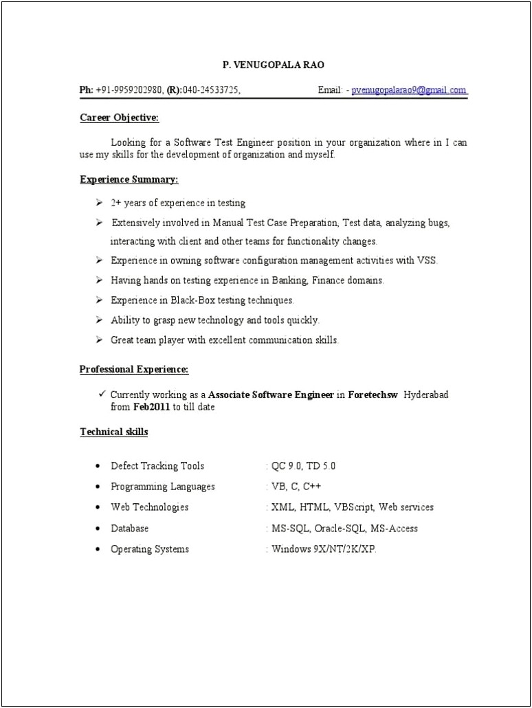 Testing Resume For 6 Years In Experience Pdf