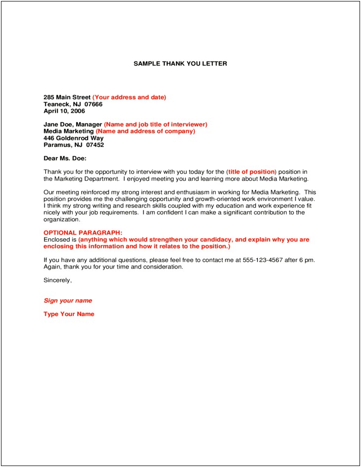 Thank You Letter For Resume Consideration