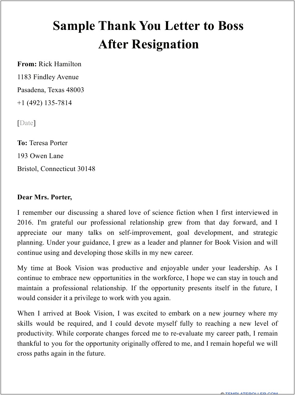 Thank You Letter For Resume Examples