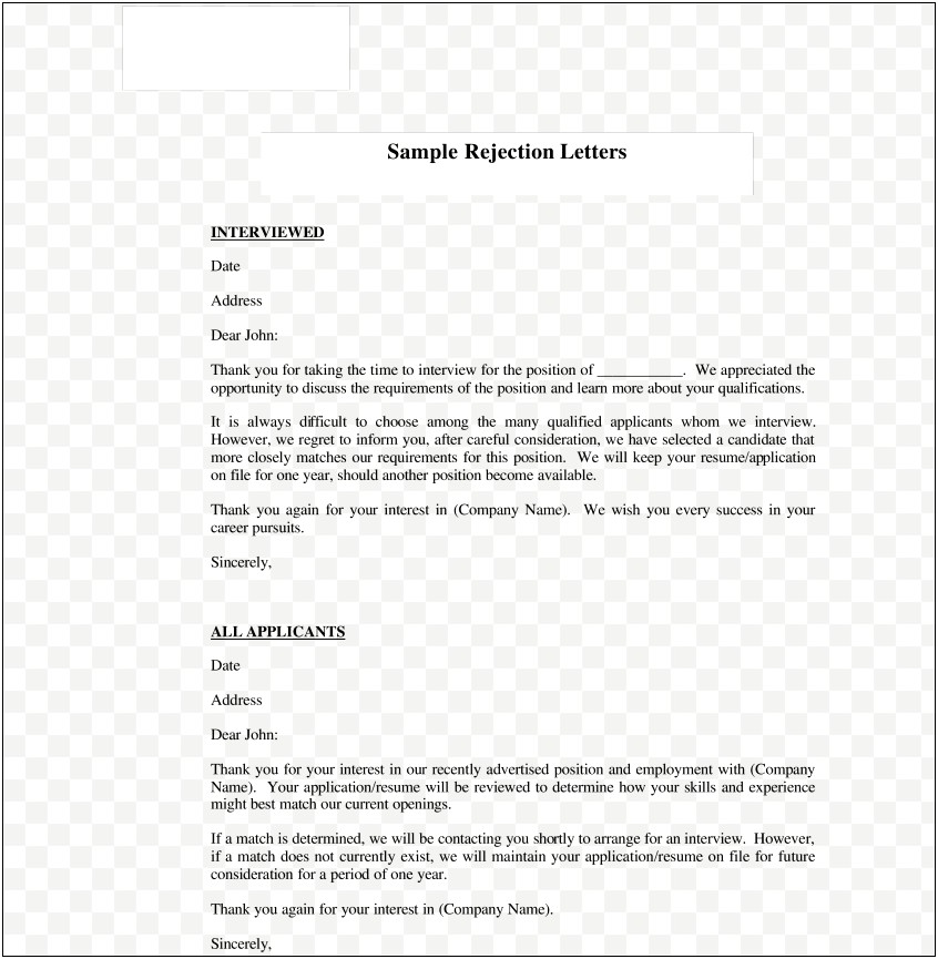 Thank You Letter For Resume Rejection