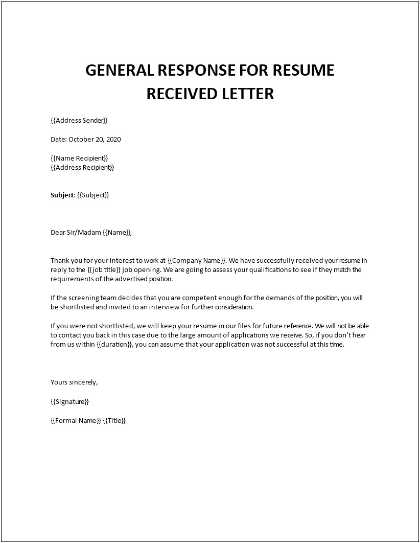 Thank You Letter For Resume Request