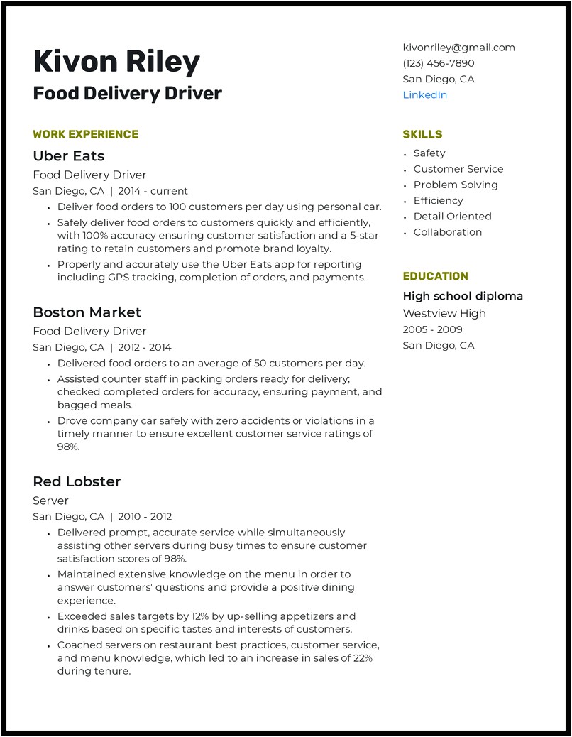 The Best Delivery Driver Job Resume Sample