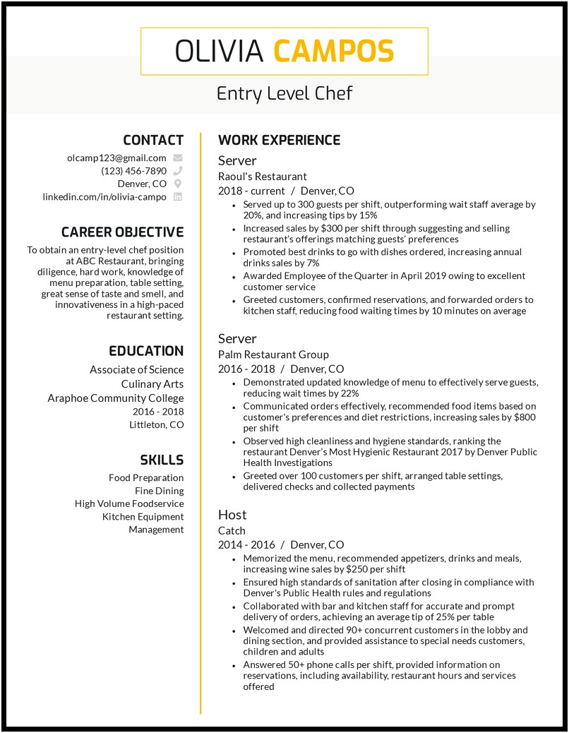 The Best Example Of Chef Resume