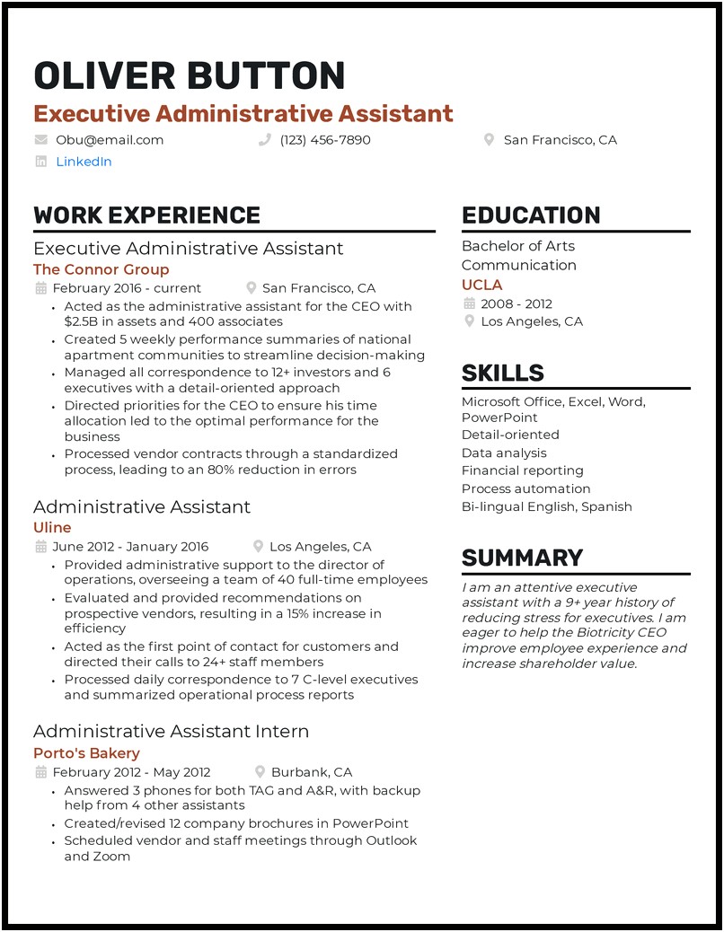 The Best Executive Assistant Resume Sample