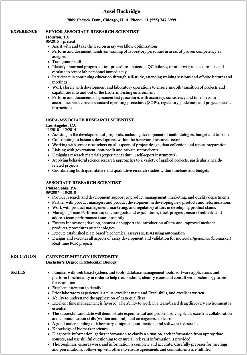 The Best Format Resume For Biological Researcher