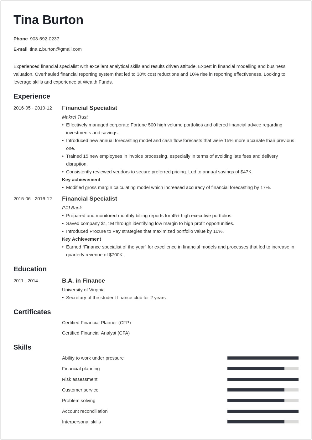 Things For Finance Student To Put On Resume