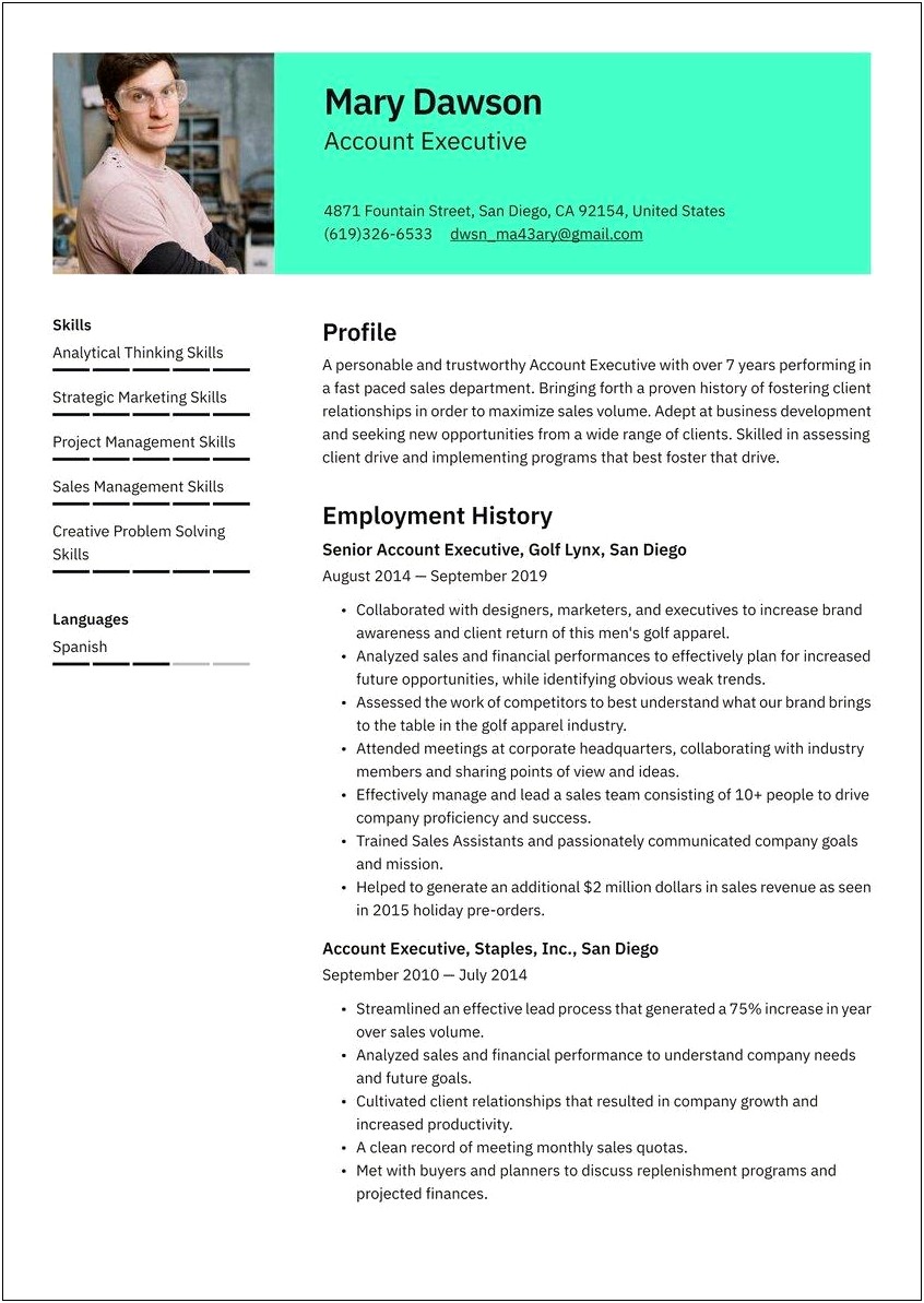 Things To Include In Resume For Account Manager