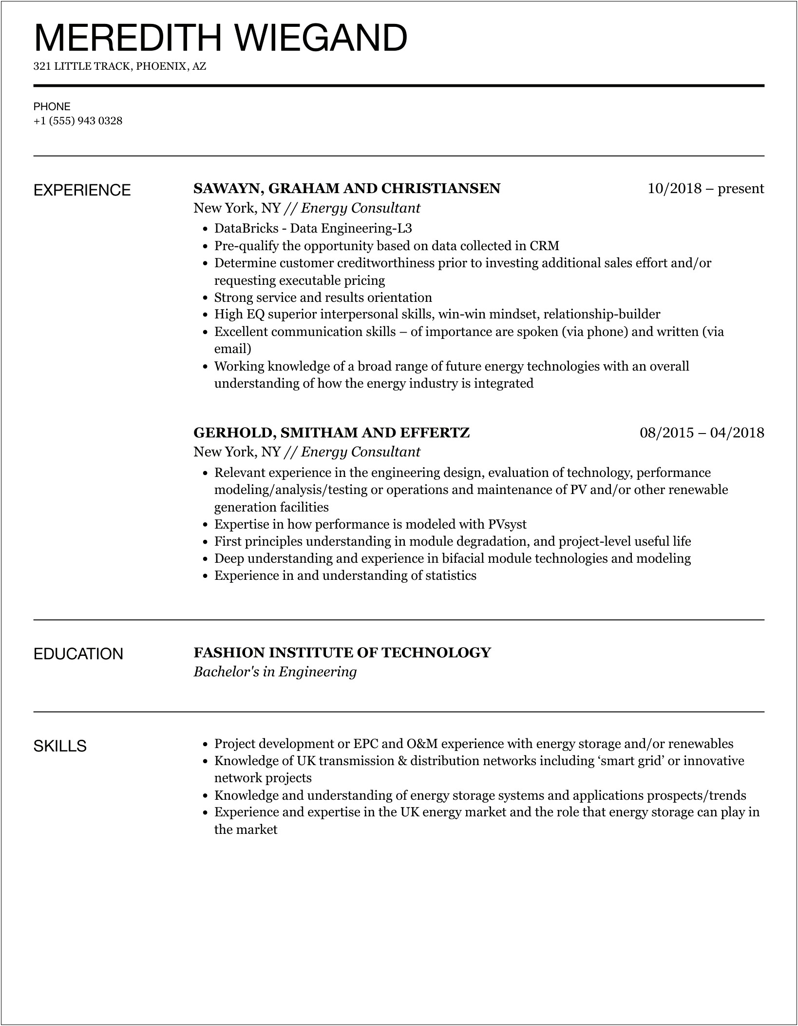 Things To Say On Resume About Energy Examples
