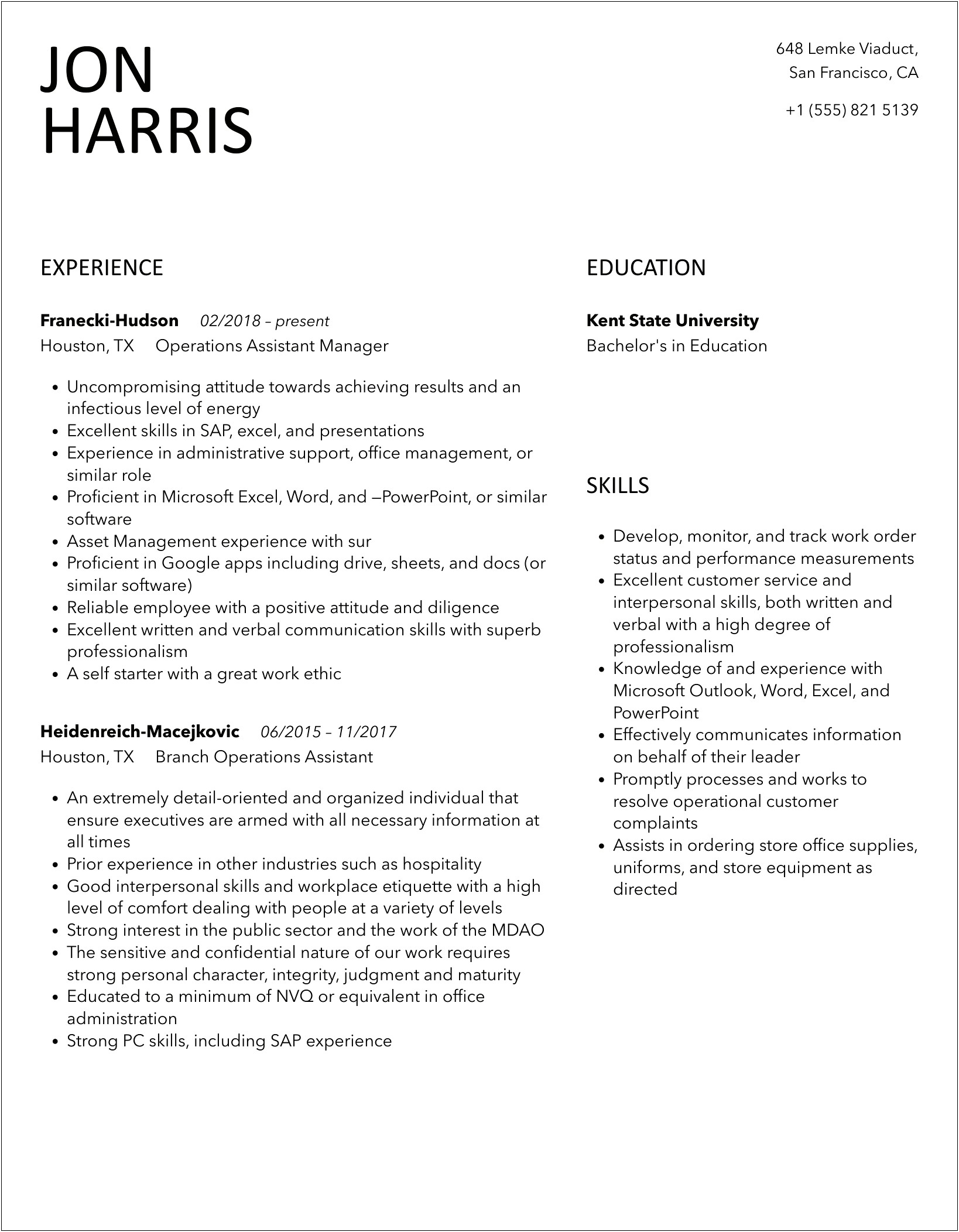 Ticket Operations Assistant Job Description Fir Resume