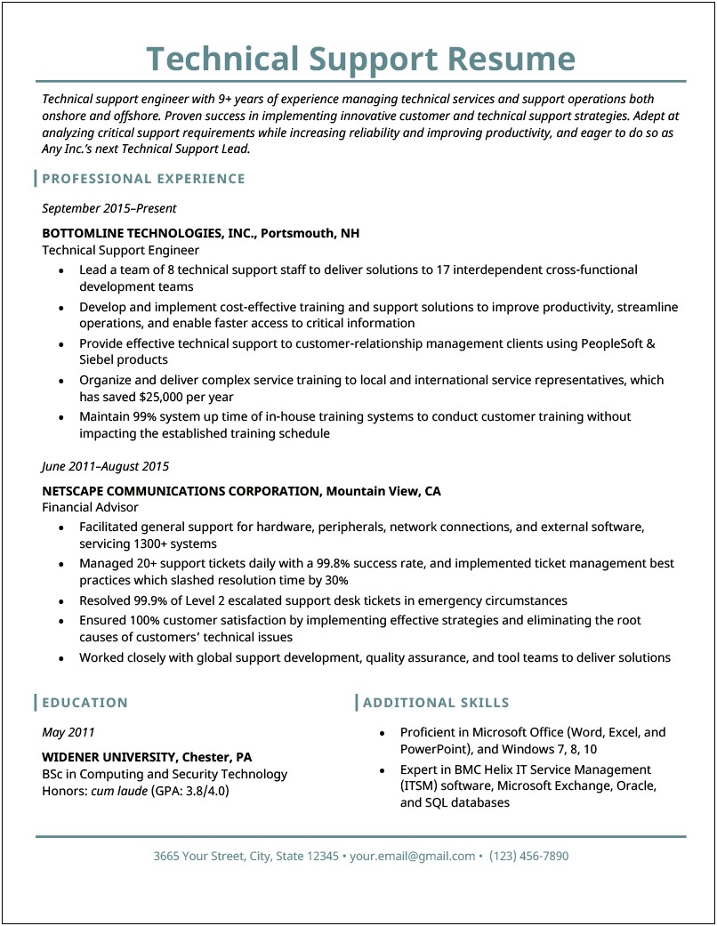 Tier 2 Tech Support Resume Example