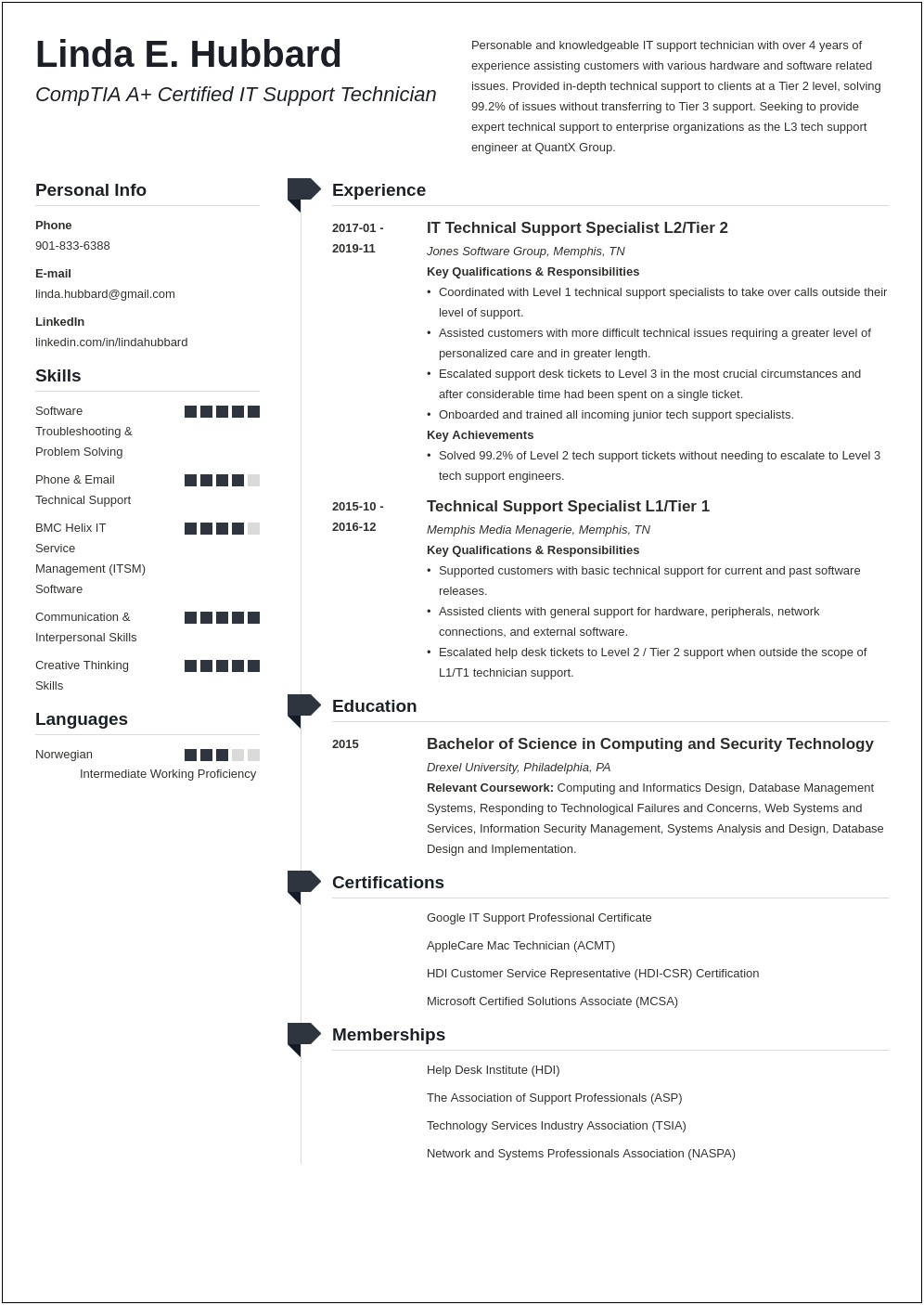 Tier 2 Tech Support Resume Sample
