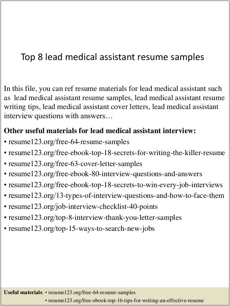Top Skills On Resume Medical Assistant