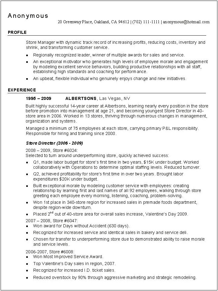 Toys R Us Assistant Manager Resume