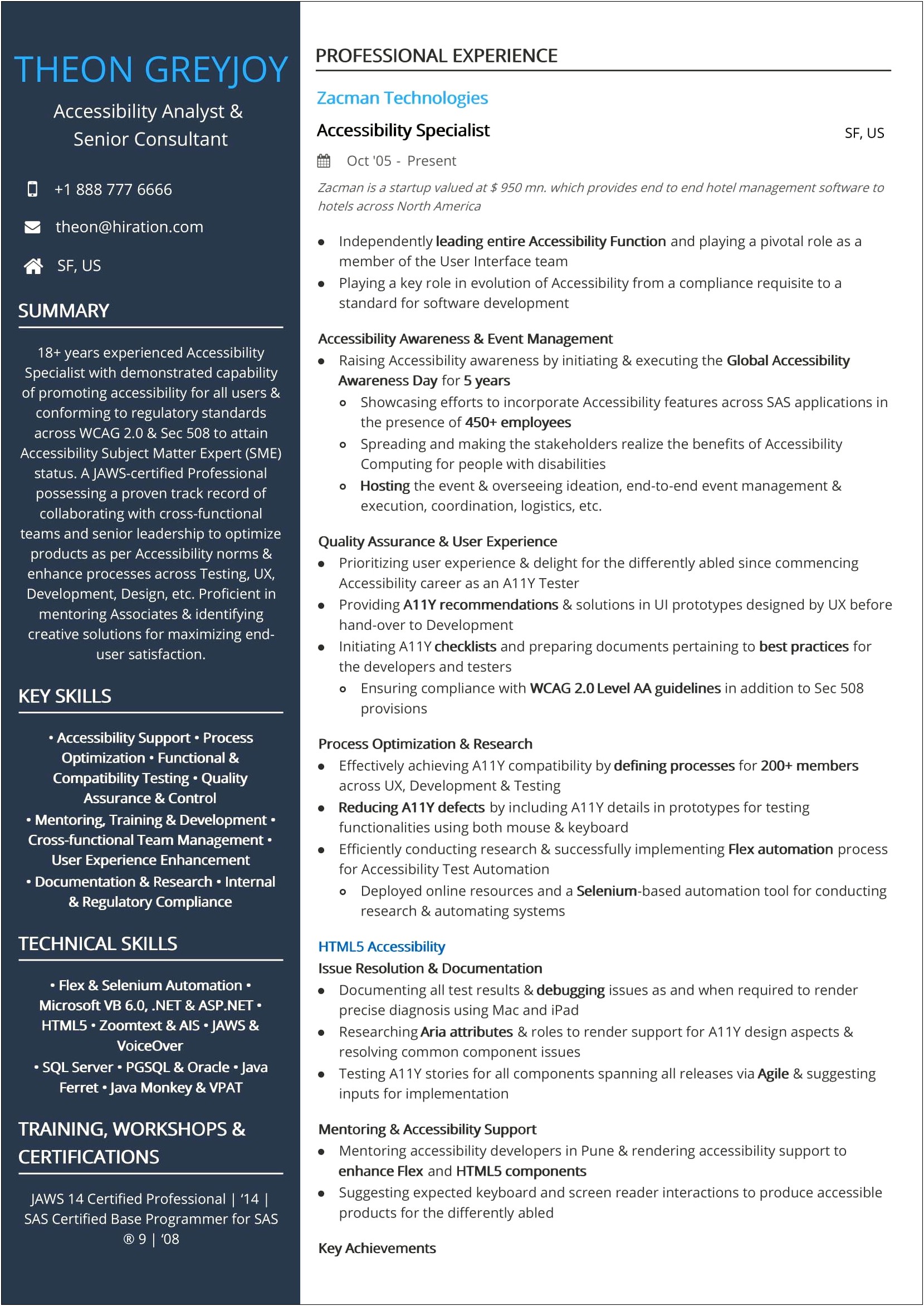 Training And Development Specialist Resume Sample