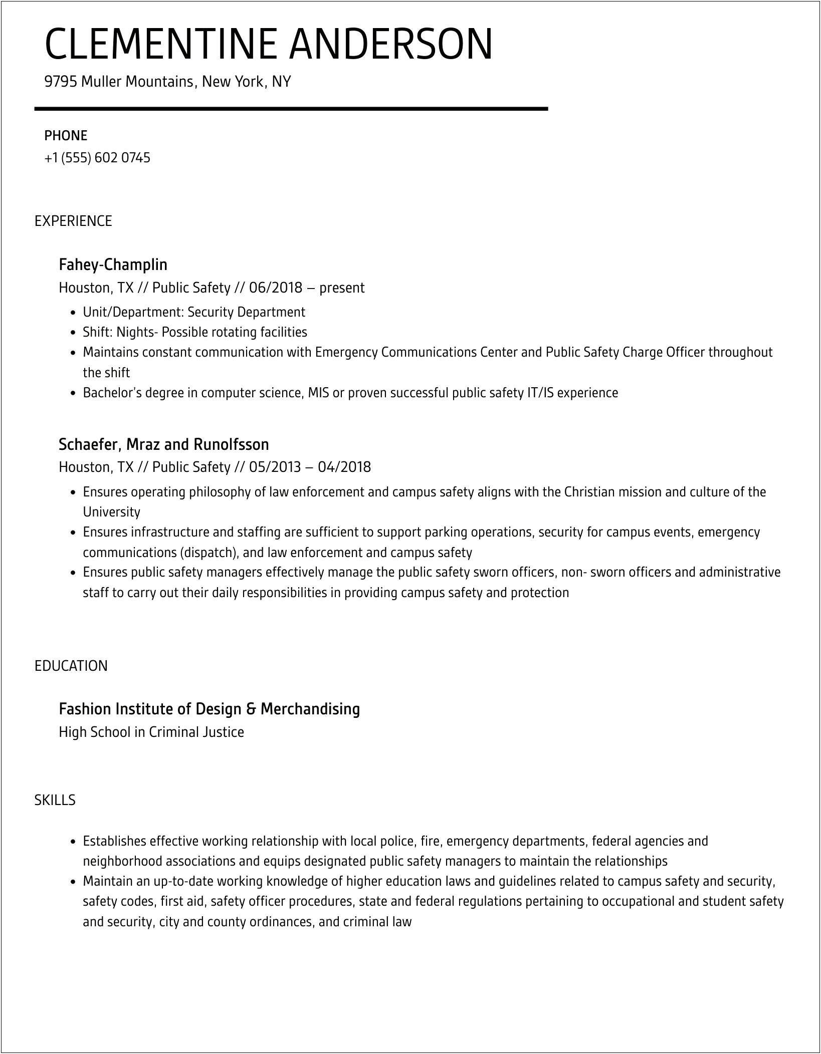 Transferable Seasoned Resume Examples Public Safety Professionals