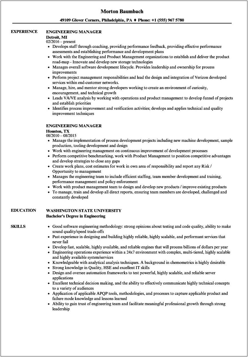 Transitioning From Engineering To Product Management Resume