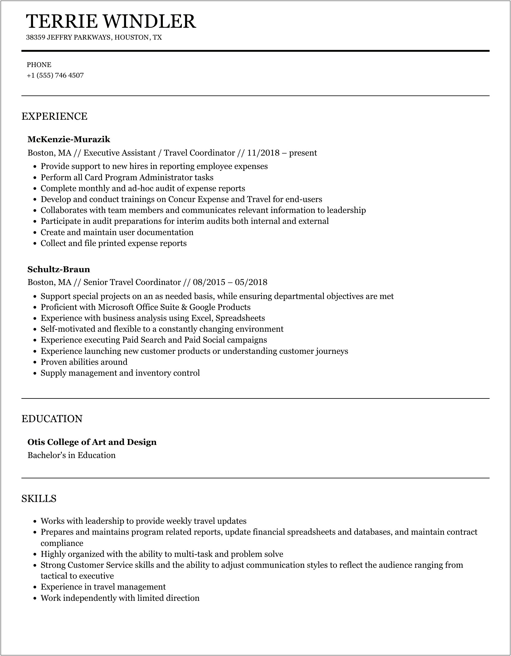 Travel Coordinator Job Description For Resume