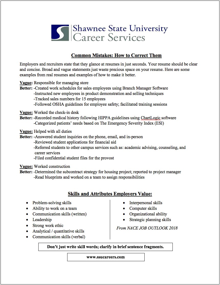 Tufts Career Center Resume Word Choice Help
